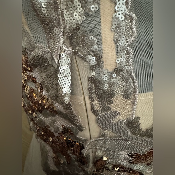 Tarik Ediz Metallic Sequin Dress in Silver and Gold 96039 - Picture 6 of 7